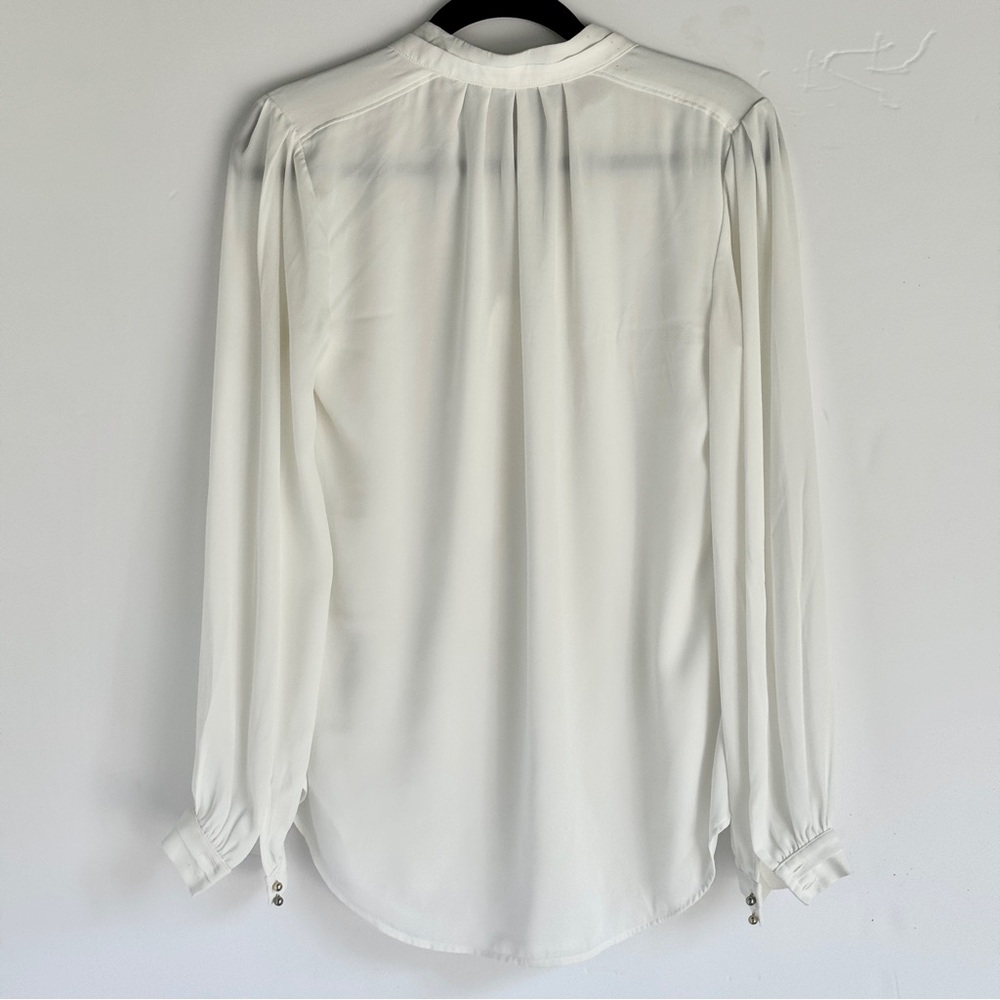 White House Black Market Cream Long Sleeve Blouse with Mandarin Collar - Picture 8 of 8